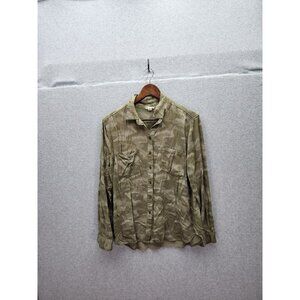 Ana Womens Medium Long Sleeve Camouflage Button-Down Shirt